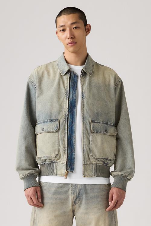 Washed bomber jacket - khaki green - 1296096001