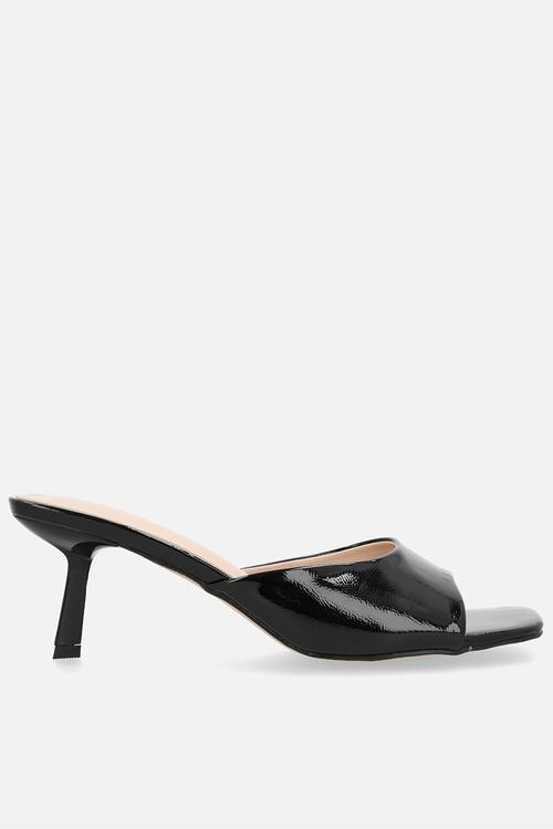 Rochi open toe stiletto heel mule - black crinkle 