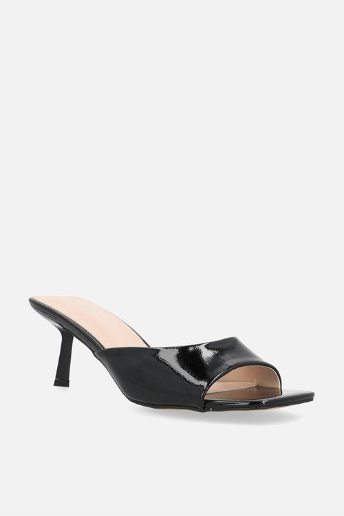 Rochi open toe stiletto heel mule - black crinkle 