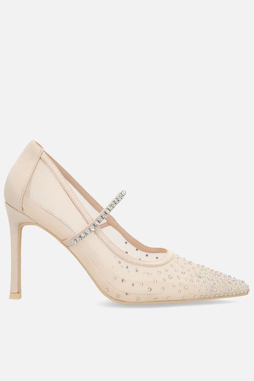 Vivian stiletto court heel - champagne mesh + satin