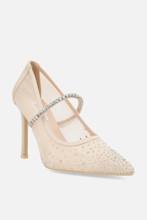 Vivian stiletto court heel - champagne mesh + satin