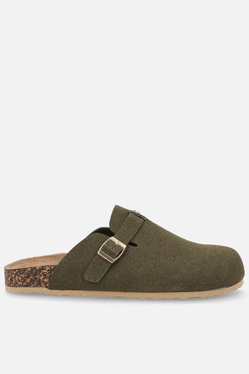 Qork 12 cork buckle slipper - olive