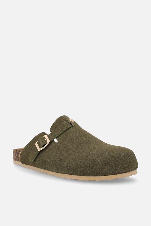 Qork 12 cork buckle slipper - olive