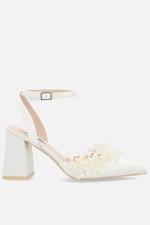 Tanika block ankle strap heel - ivory satin