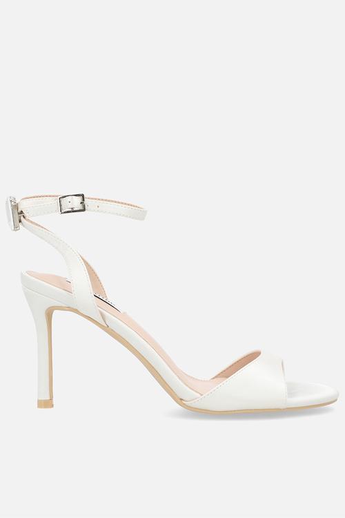 Eshana stiletto ankle strap heel - ivory satin