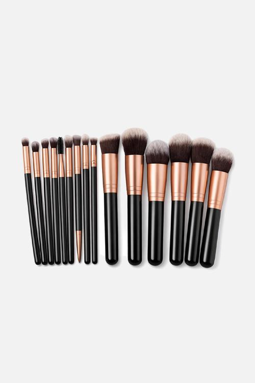 Make Up Brush 14 Piece Set with PU Envelope Bag - Black & Champagne