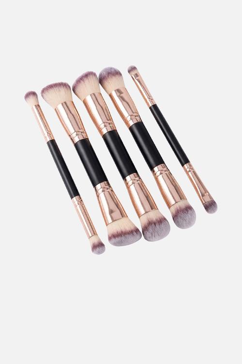 Double Sided Make Up Brush 5 Piece Set - Black & Rose Gold