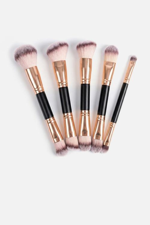 Double Sided Make Up Brush 5 Piece Set - Black & Rose Gold