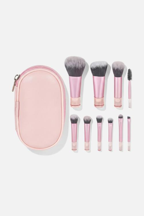 Travel Make Up Brush 10 Piece Set with PU Bag - Pink