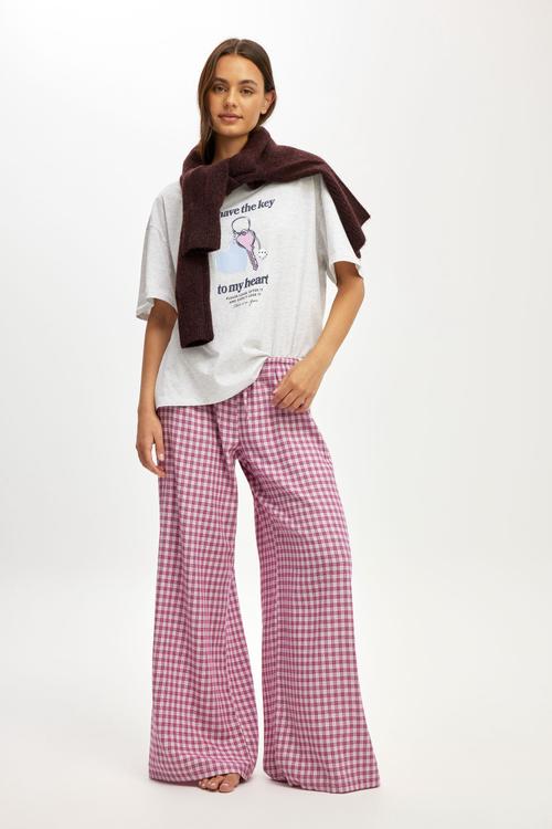 Oversized lounge graphic tee - light grey marle/ key to my heart
