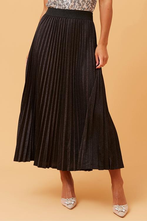 High Waisted Maxi Aline Skirt With Lurex And Permanent Crease - Black