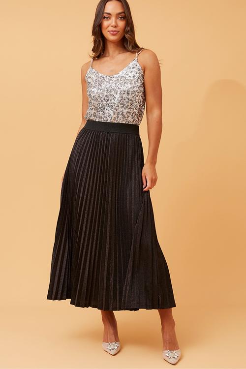 High Waisted Maxi Aline Skirt With Lurex And Permanent Crease - Black