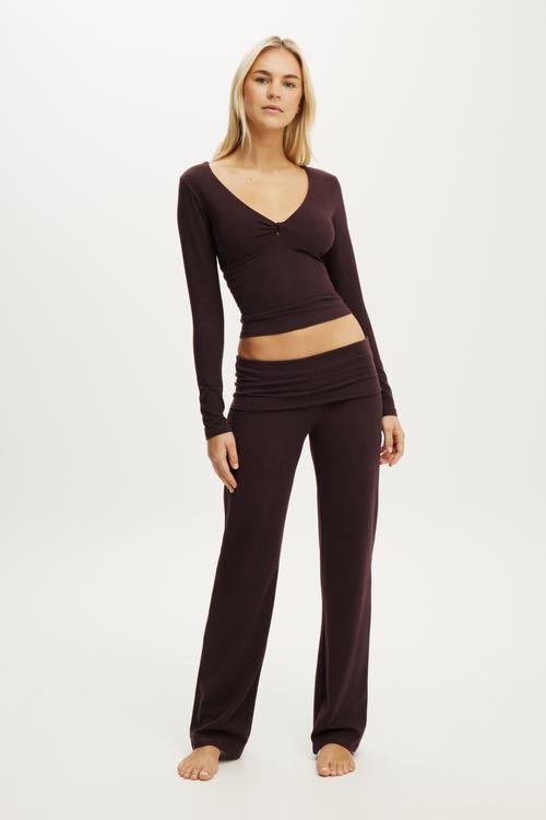 Dreamy soft roll waist pant - chocolate plum