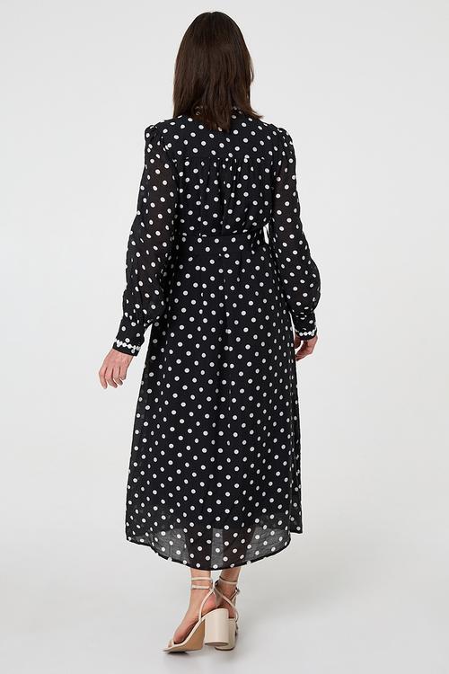 Long Sleeve Button Through Maxi Polka Dot - Multi Black
