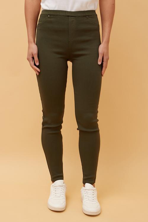 Narrow Waistband Skinny Leg Pull On Legging - Khaki