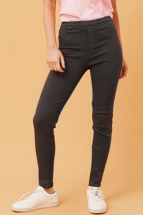 Narrow Waistband Skinny Leg Pull On Legging - Charcoal