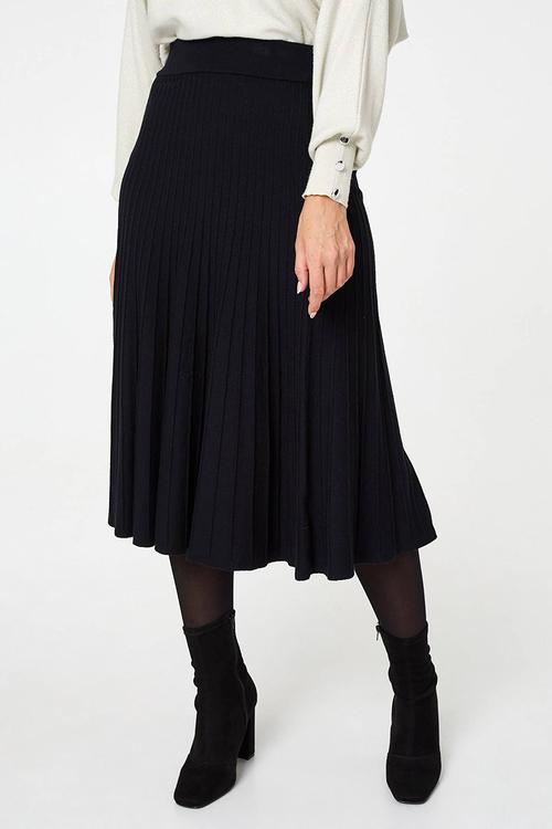 High Waisted Knitted A-Line Skirt - Black