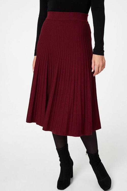 High Waisted Knitted A-Line Skirt - Wine