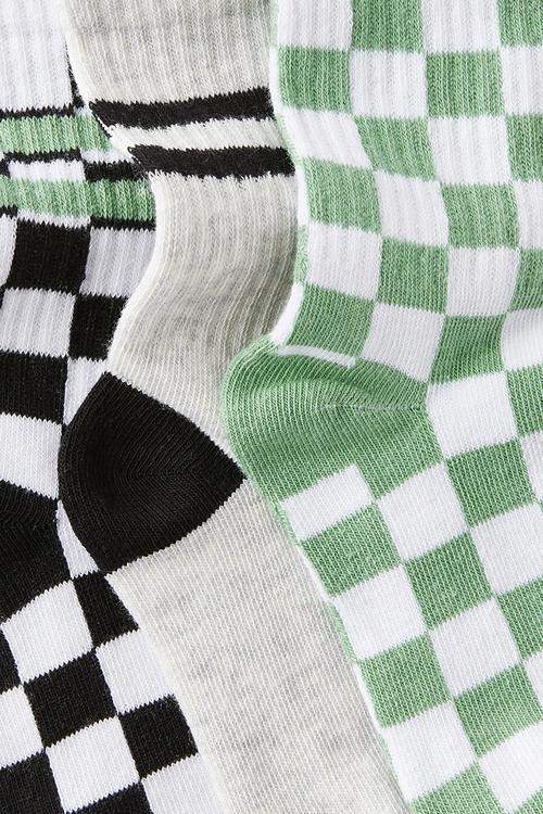 3Pk Crew Socks - Gumnut Green/Phantom Checks 1