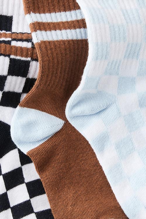 3Pk Crew Socks - Ice Blue/Squid Ink Checks 1