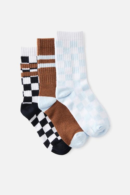 3Pk Crew Socks - Ice Blue/Squid Ink Checks 1