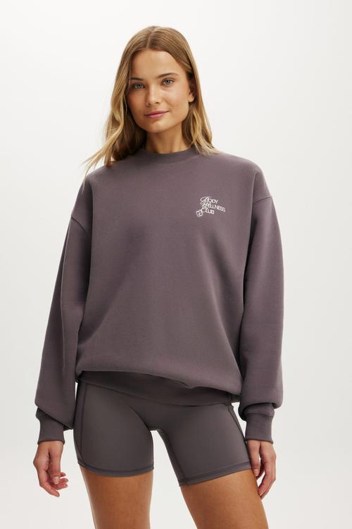 Plush Graphic Crew Sweatshirt - Violet Grey/With Love