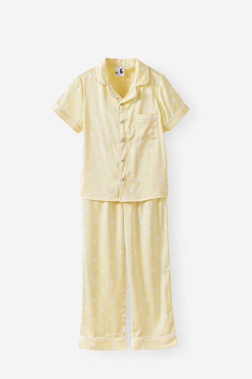 Lullaluxe short/long pj set - baby yellow/vanilla polka dot