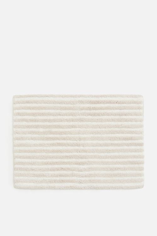 Tufted cotton bath mat -  light beige/striped 