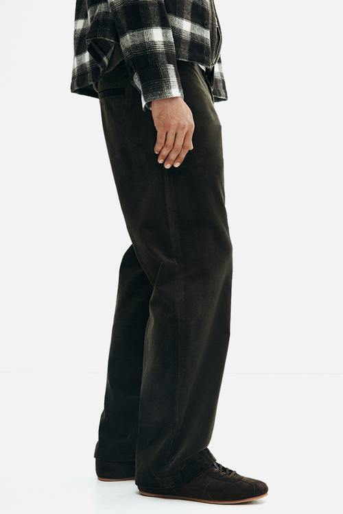 Relaxed fit corduroy trousers - dark khaki green