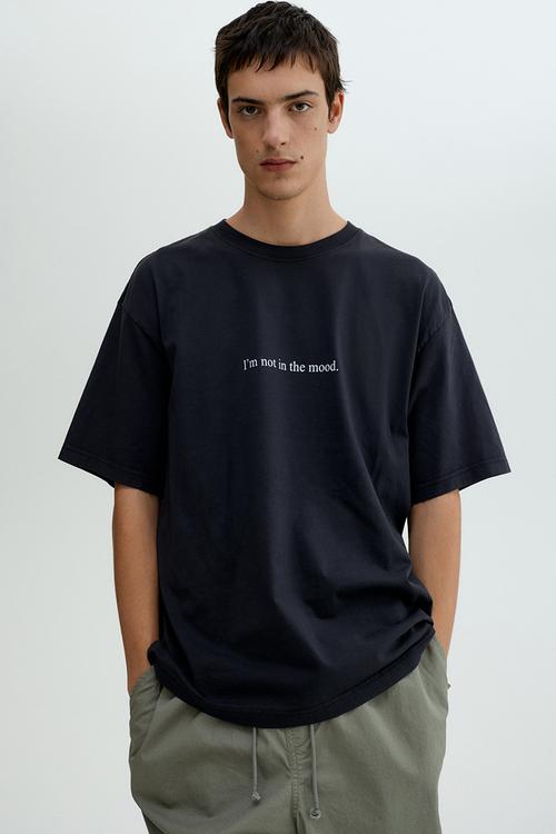 Loose fit printed t-shirt - black i'm not in the mood