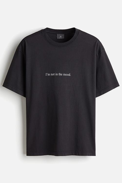 Loose fit printed t-shirt - black i'm not in the mood
