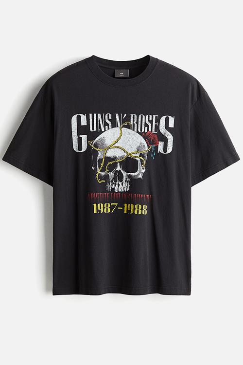 Loose fit vintage-look printed t-shirt - black guns n' roses