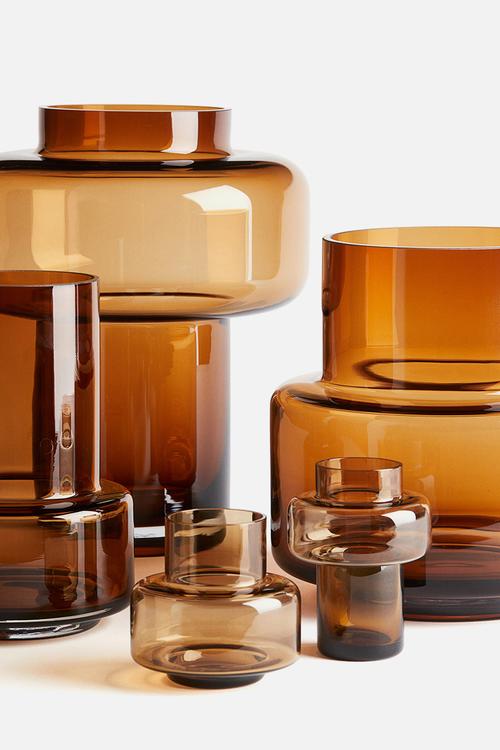Tiered glass vase -  amber-coloured