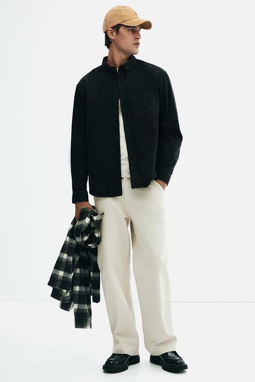 Regular fit corduroy shirt - black