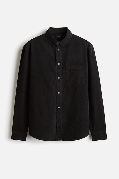 Regular fit corduroy shirt - black