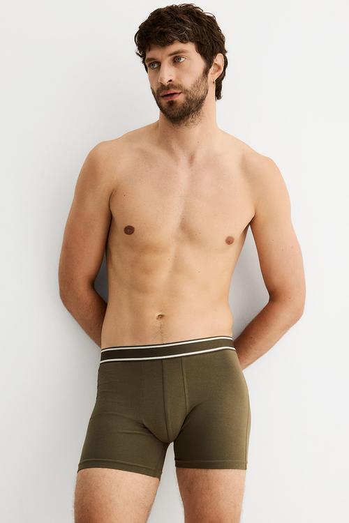 3 pack mid trunks - khaki green striped