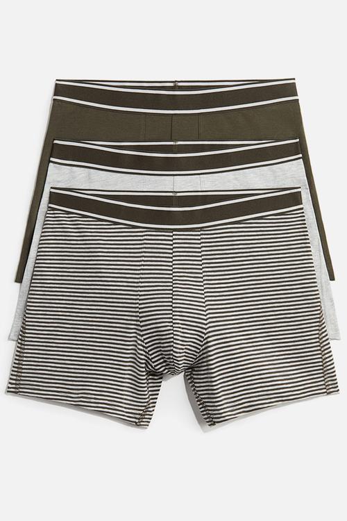 3 pack mid trunks - khaki green striped