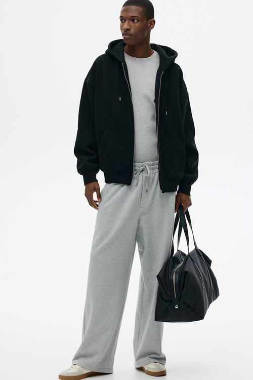 Oversized fit zip-through hoodie - black