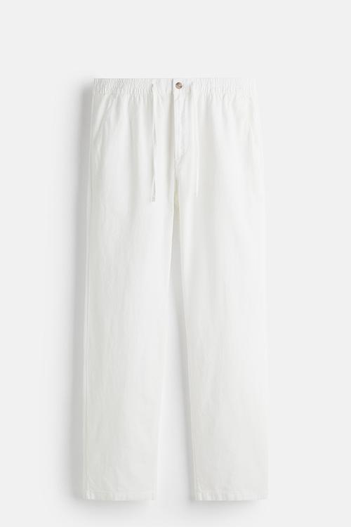 Regular fit linen-blend trousers - white