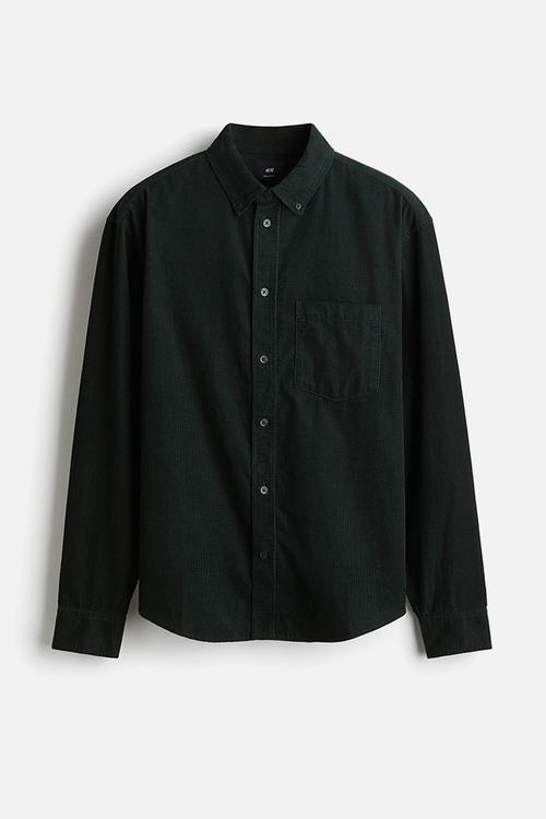 Regular fit corduroy shirt - dark forest green