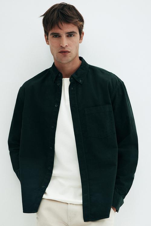 Regular fit corduroy shirt - dark forest green