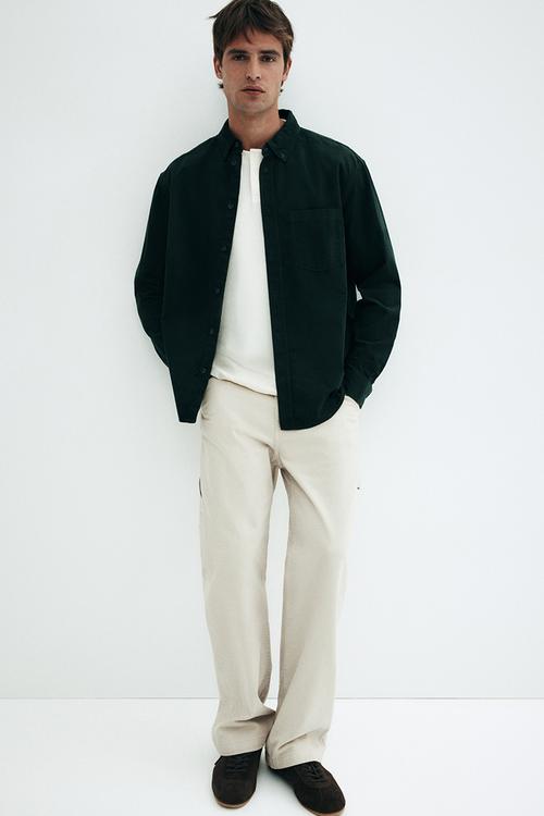 Regular fit corduroy shirt - dark forest green