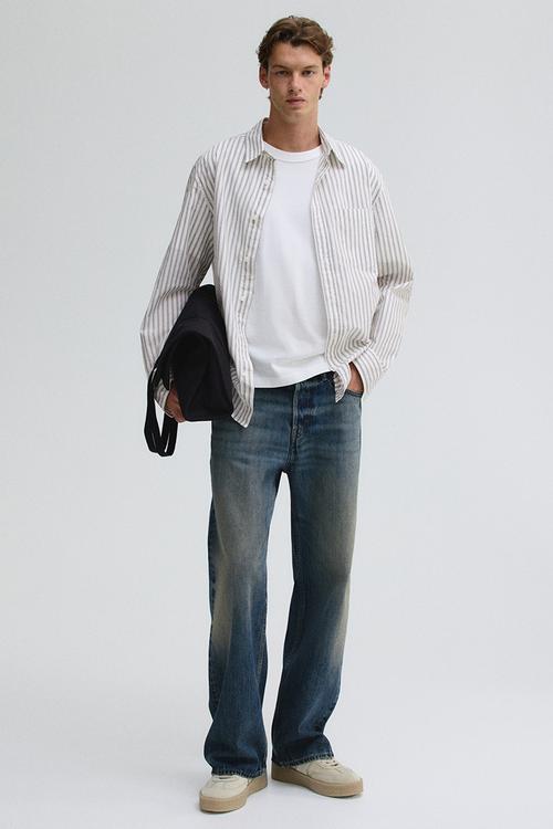 Loose fit poplin shirt - white & grey striped