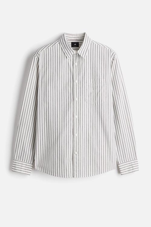 Loose fit poplin shirt - white & grey striped