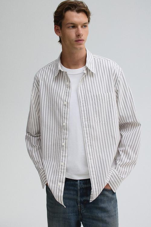 Loose fit poplin shirt - white & grey striped