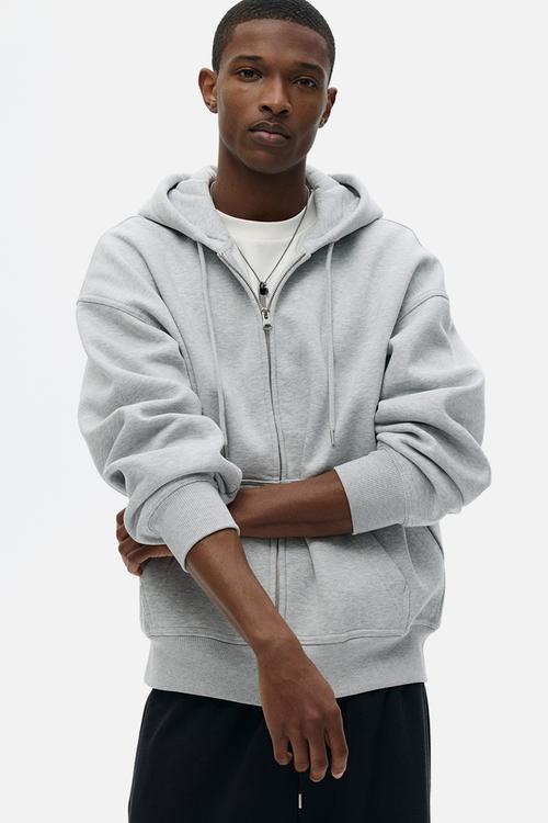 Oversized fit zip-through hoodie - grey marl