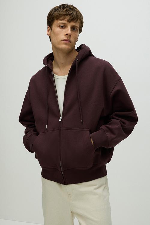 Oversized fit zip-through hoodie - plum purple