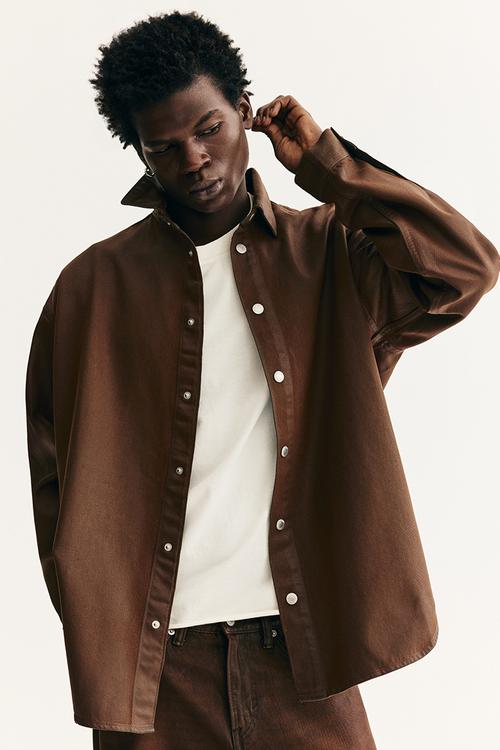 Oversized fit denim shirt - brown