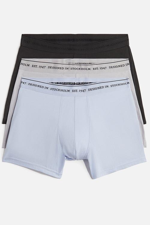 3 pack coolmax® mid trunks - light blue & dark grey