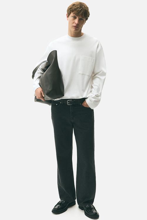 Loose fit long-sleeved jersey top - white